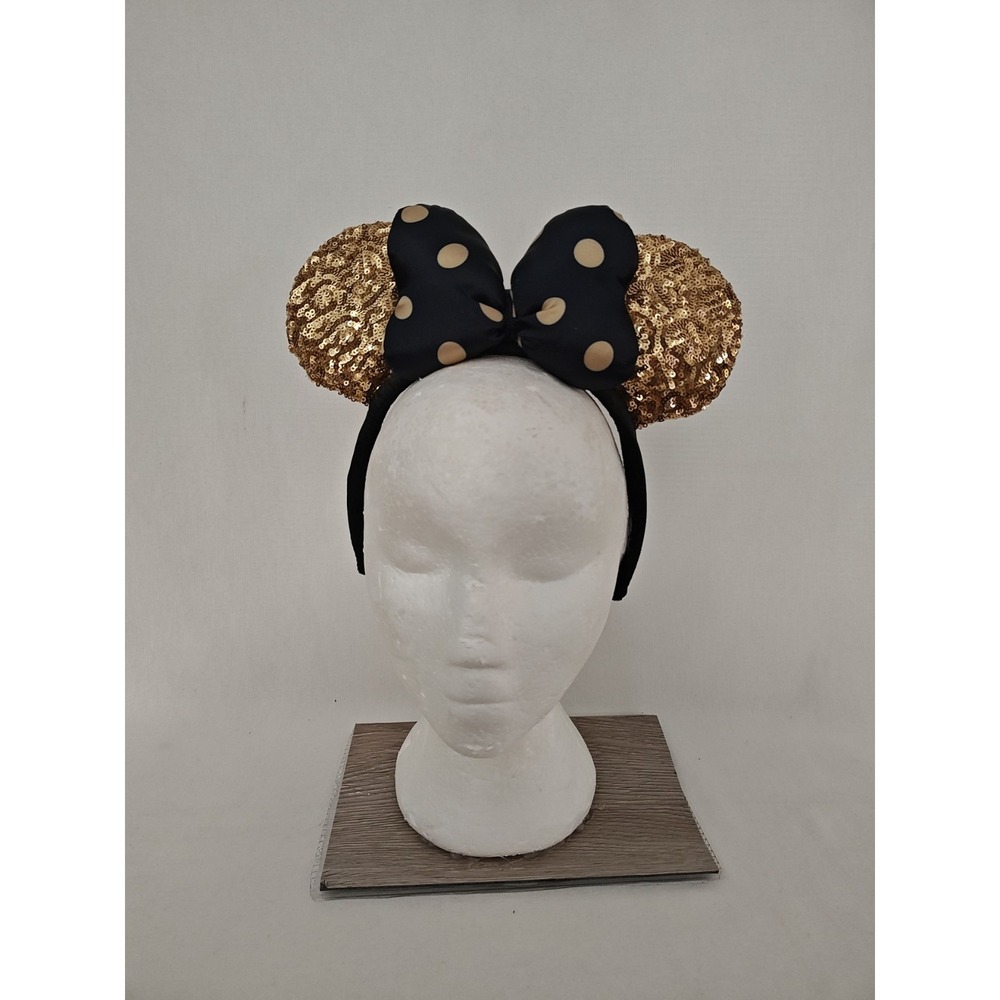 Disney Ears Gold Sequins Black Gold Polka Dot Bow Minnie‎ Mouse Headband